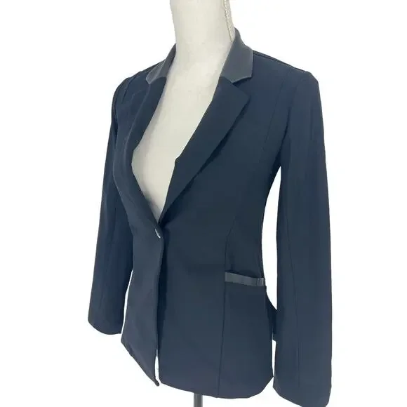 Elaine Kim Tech Stretch Black Vegan Leather Trim Blazer - Picture 4 of 14